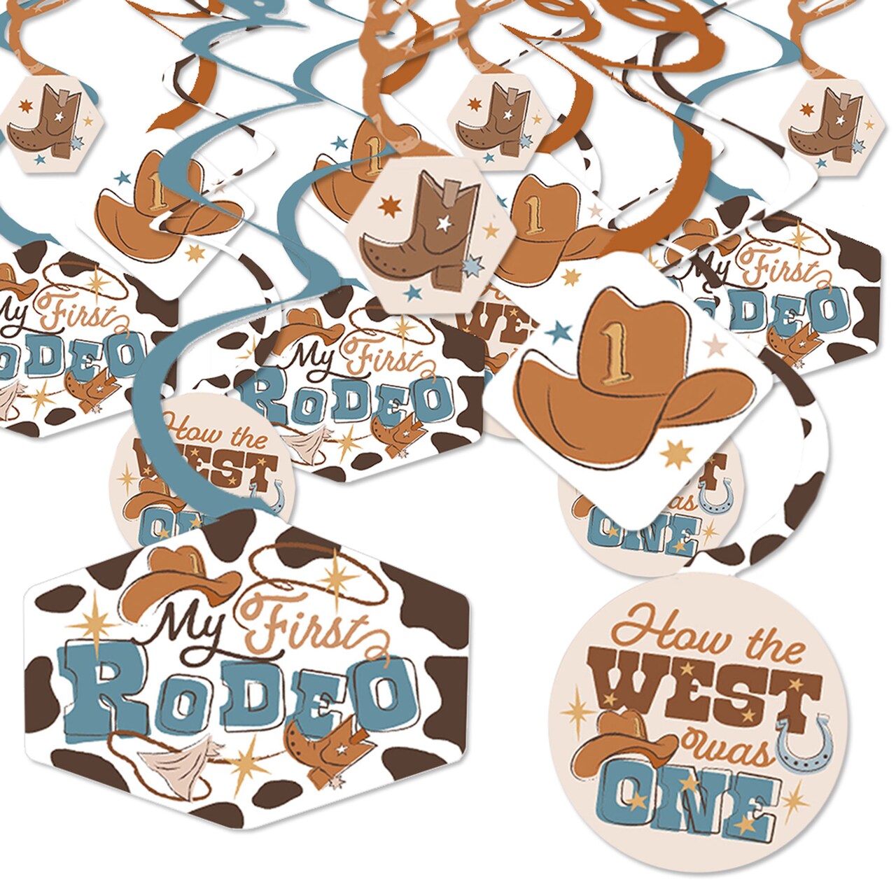 Big Dot of Happiness My First Rodeo - Little Cowboy 1st Birthday Party Hanging Decor - Party Decoration Swirls - Set of 40